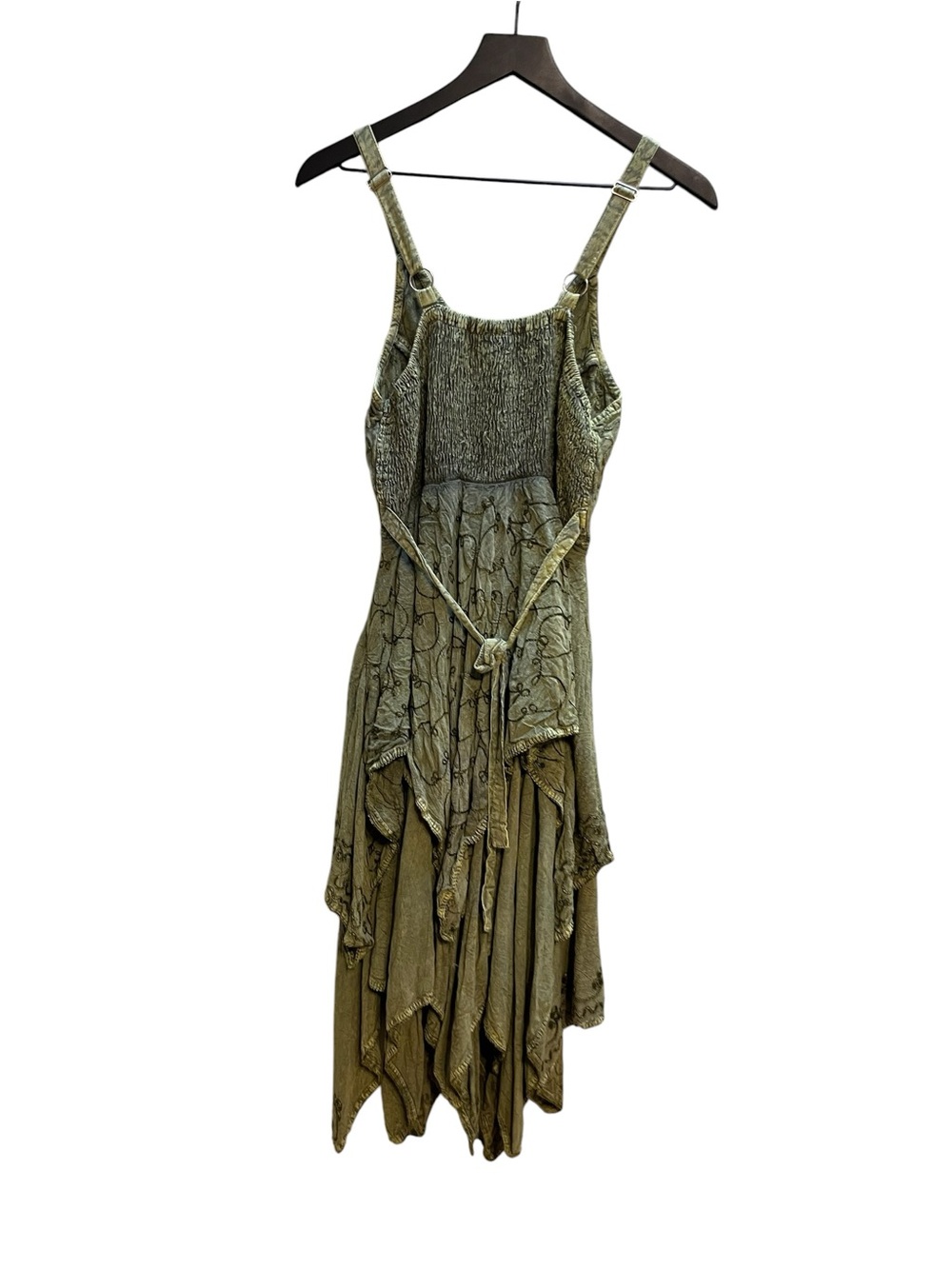 Fairycore Olive Green Lace-Up Handkerchief Hem Dress one size - Picture 8 of 15